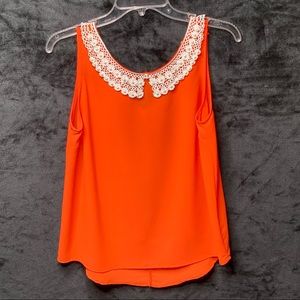 Orange Blouse with pearl collar